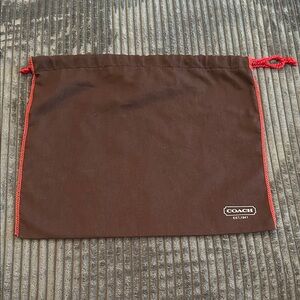 COACH Brown Drawstring Dust Bag with Red Trim